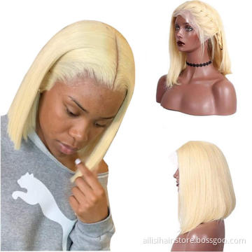 High Quality Blonde Human Hair Wig Bob T style 4*4 13*4 Transparent Wigs Human Hair Lace Front Blonde Bob Wig